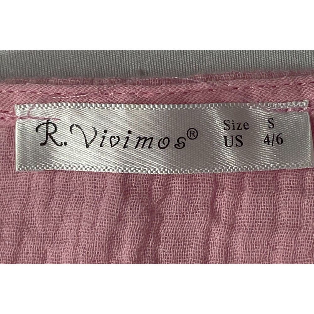 R Vivimos Pink Gauze Babydoll Tunic Dress Tassel Tiered Boho Small - Picture 3 of 8